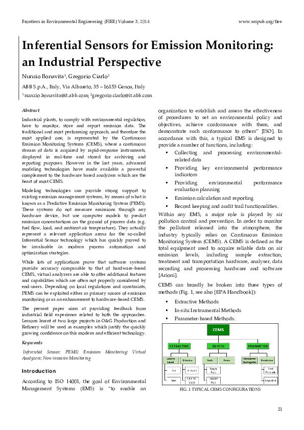 (PDF) Inferential Sensors for Emission Monitoring: an Industrial ...