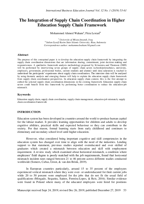 (PDF) The integration of supply chain coordination in higher education ...
