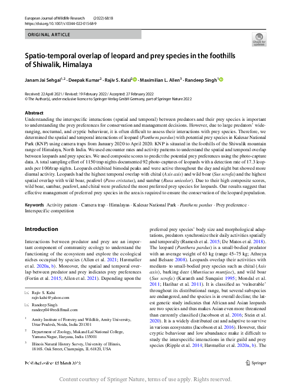 (PDF) Spatio-temporal overlap of leopard and prey species in the ...