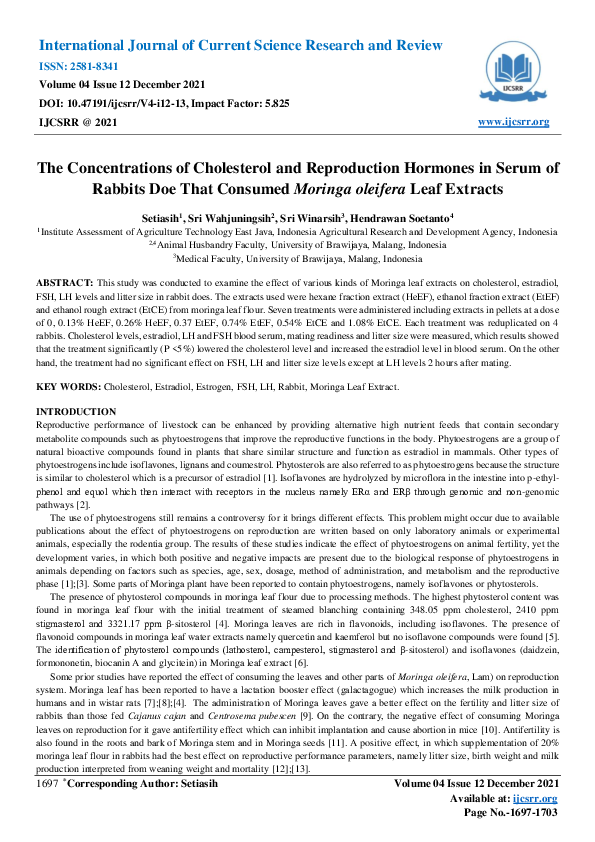(PDF) The Concentrations of Cholesterol and Reproduction Hormones in ...