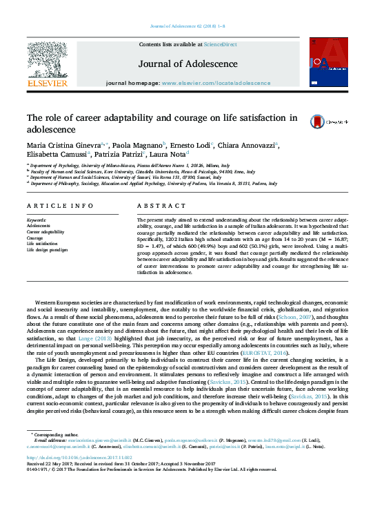 (PDF) The role of career adaptability and courage on life satisfaction ...