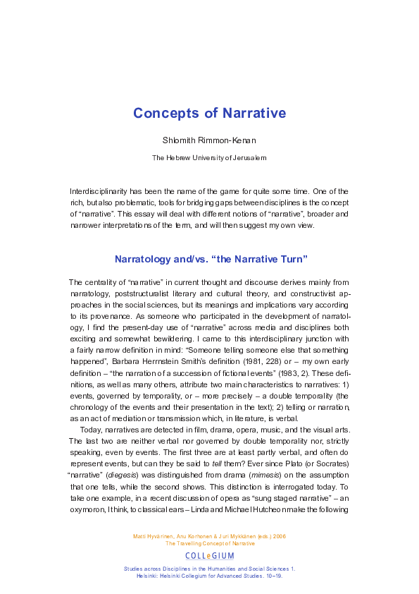 (PDF) The Travelling Concept of Narrative Studies across Disciplines in ...