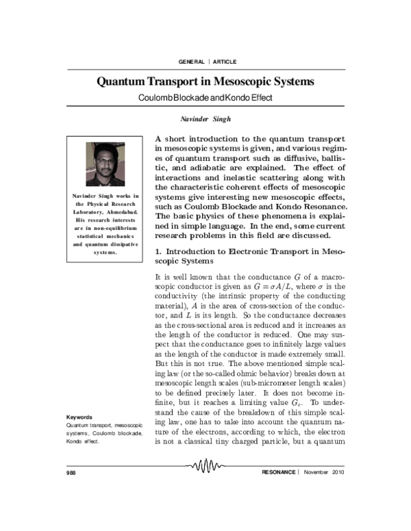 (PDF) Quantum transport in mesoscopic systems