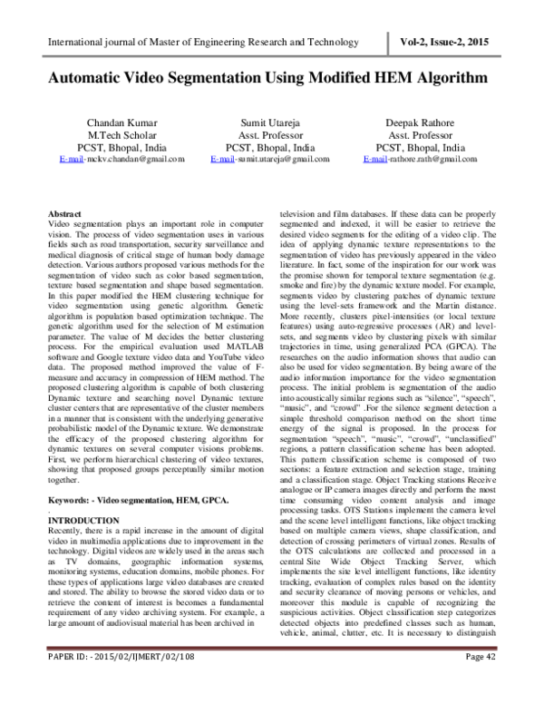 (PDF) Automatic Video Segmentation Using Modified HEM Algorithm