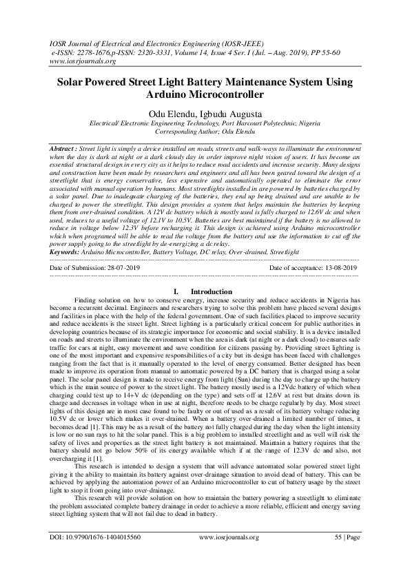 (PDF) Solar Powered Street Light Battery Maintenance System Using ...