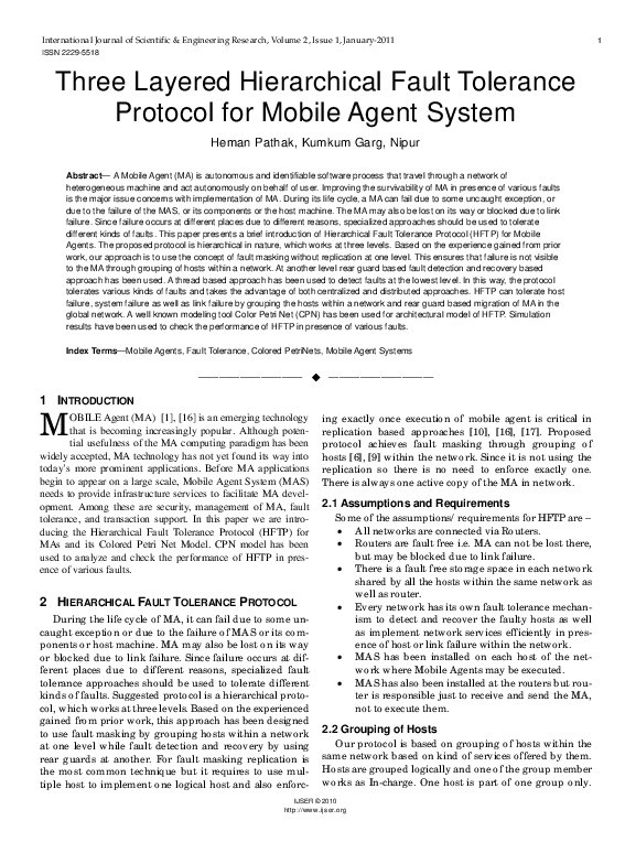 (PDF) Three layered hierarchical fault tolerance protocol for mobile ...