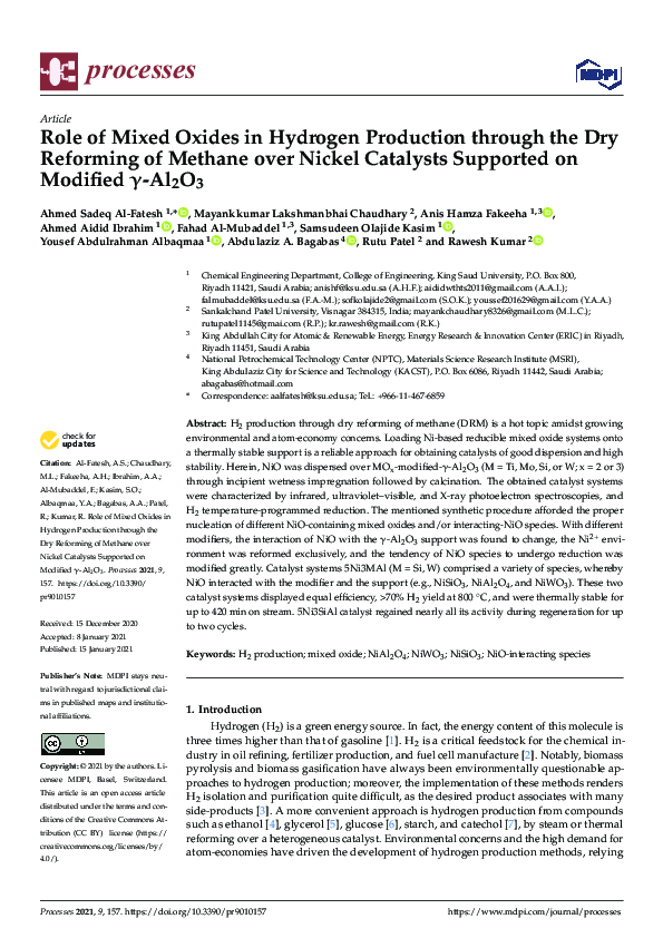 (PDF) Role of Mixed Oxides in Hydrogen Production through the Dry ...