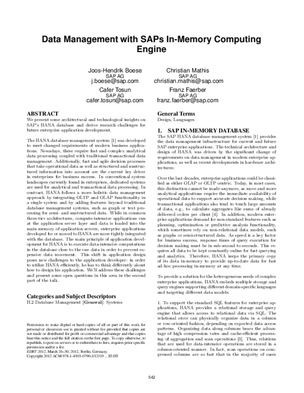 (PDF) Data management with SAPs in-memory computing engine