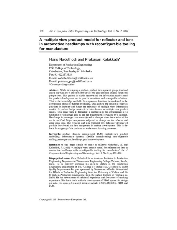 (PDF) A multiple view product model for reflector and lens in ...