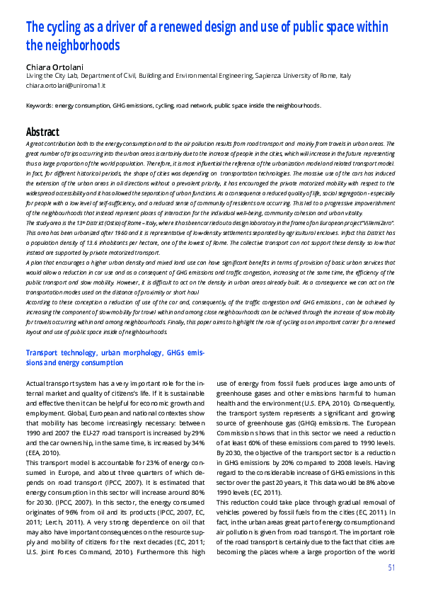 The cycling as a driver of a renewed design and use of public space within the neighbourhoods