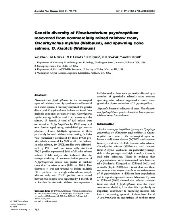 (PDF) Genetic diversity of Flavobacterium psychrophilum recovered from ...