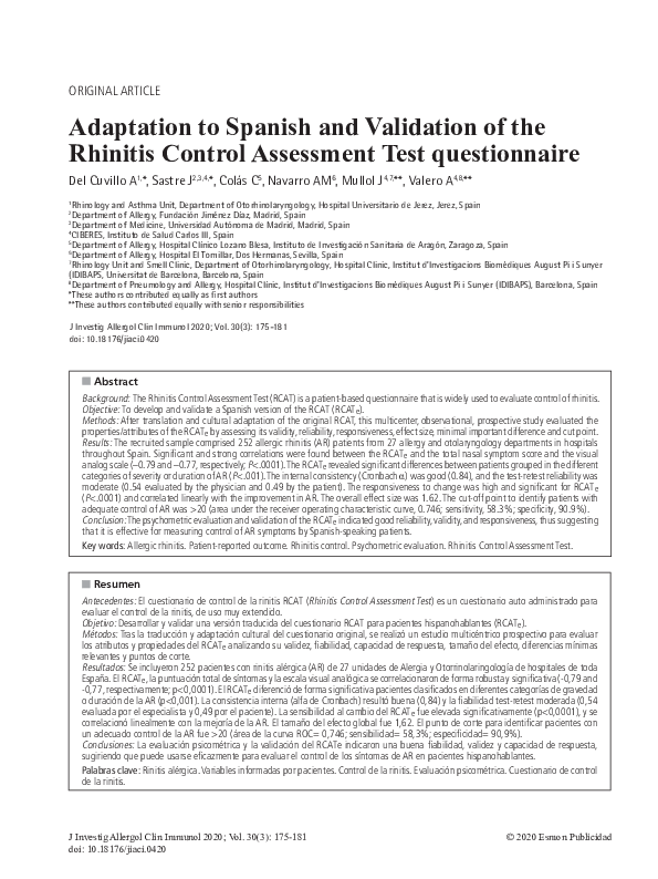 (PDF) Adaptation to Spanish and validation of the Rhinitis Control ...