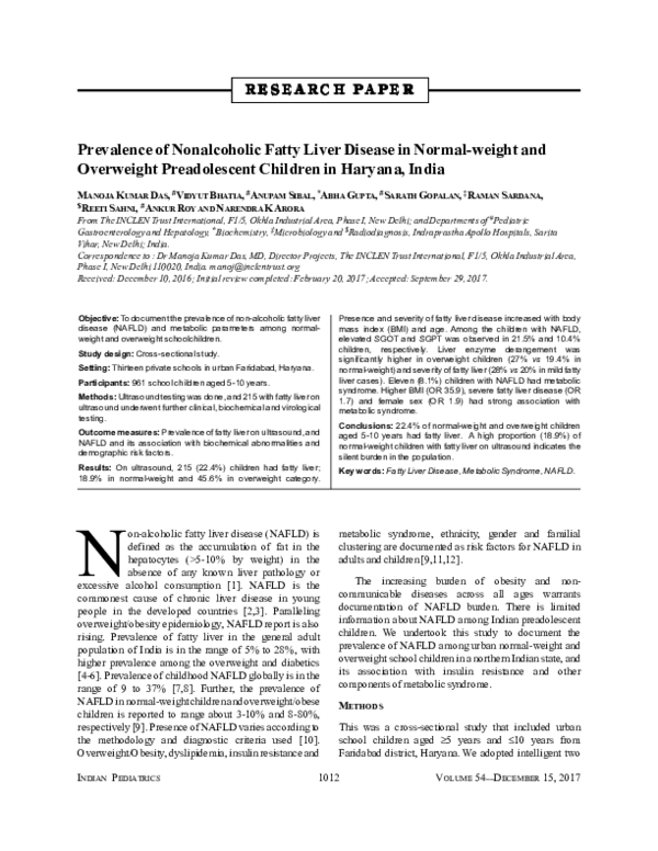 (PDF) Prevalence of Nonalcoholic Fatty Liver Disease in a Tertiary Care ...