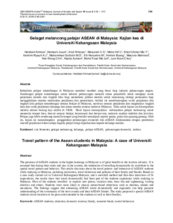 (PDF) Gelagat melancong pelajar ASEAN di Malaysia: Kajian kes di ...