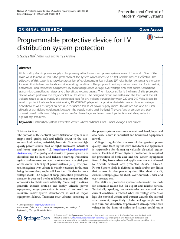 (PDF) Programmable protective device for LV distribution system protection