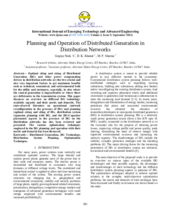 (PDF) Planning and operation of distributed generation in distribution ...