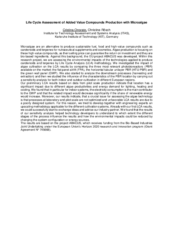 (PDF) Life cycle assessment of added value compounds production with ...