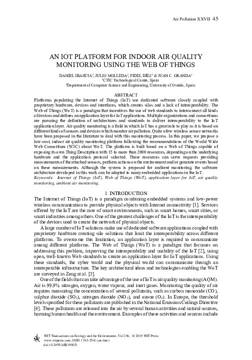 (PDF) An Iot Platform for Indoor Air Quality Monitoring Using the Web ...