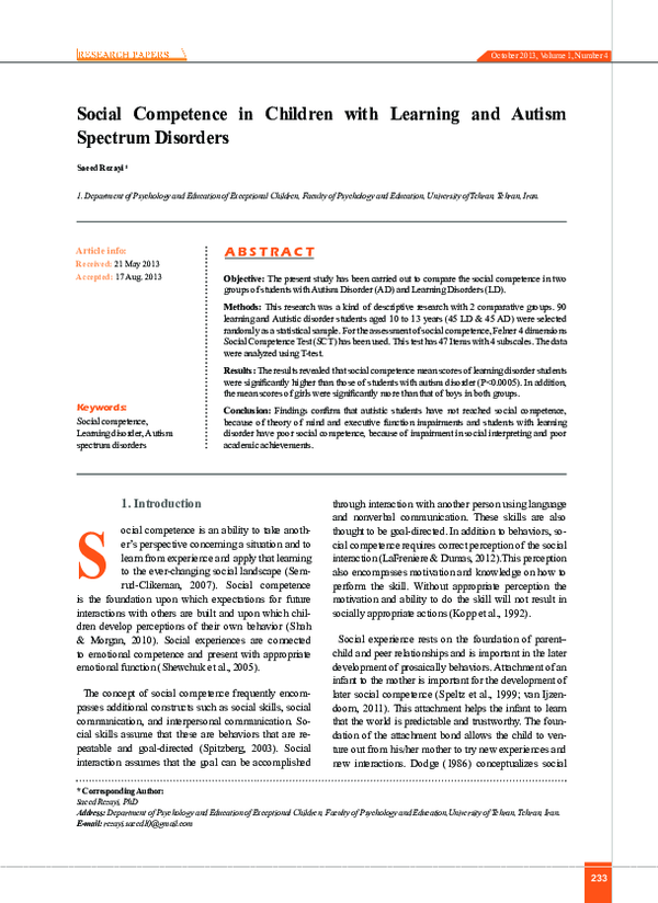 (PDF) Social Competence in Children with Learning and Autism Spectrum ...