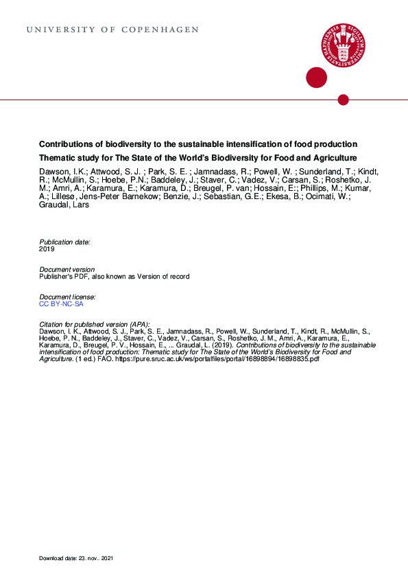 (PDF) Contributions of biodiversity to the sustainable intensification ...