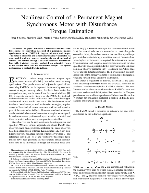 (PDF) Nonlinear control of a permanent magnet synchronous motor with ...