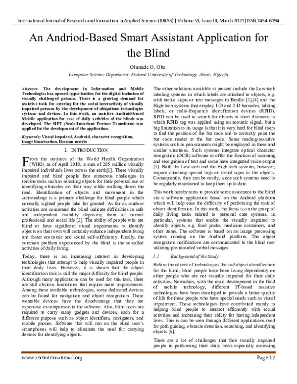 (PDF) An Andriod-Based Smart Assistant Application for the Blind