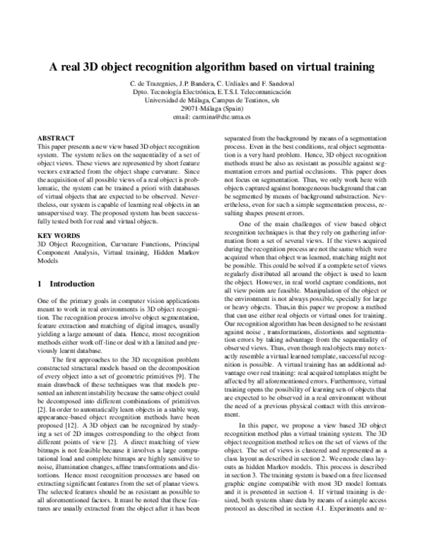 (PDF) A real 3D object recognition algorithm based on virtual training