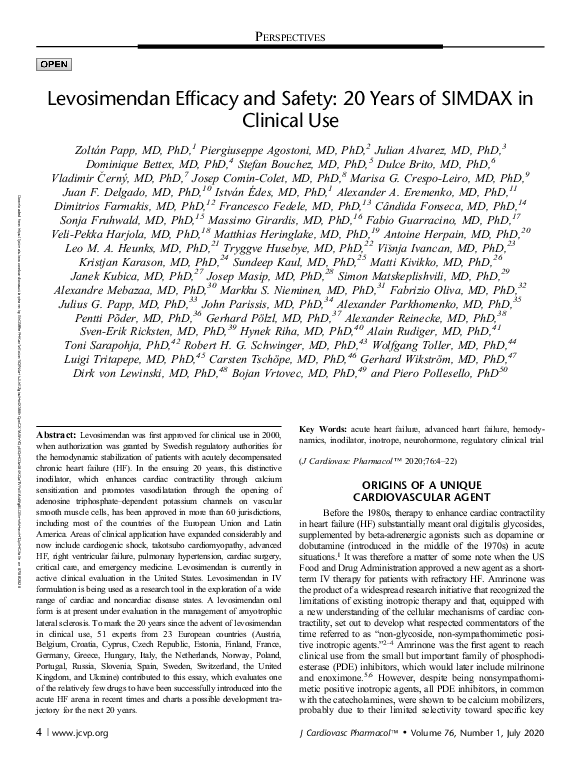 (PDF) Levosimendan Efficacy and Safety: 20 years of SIMDAX in Clinical Use