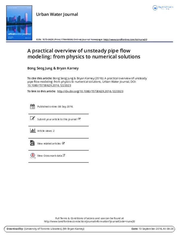 (PDF) A practical overview of unsteady pipe flow modeling: from physics ...