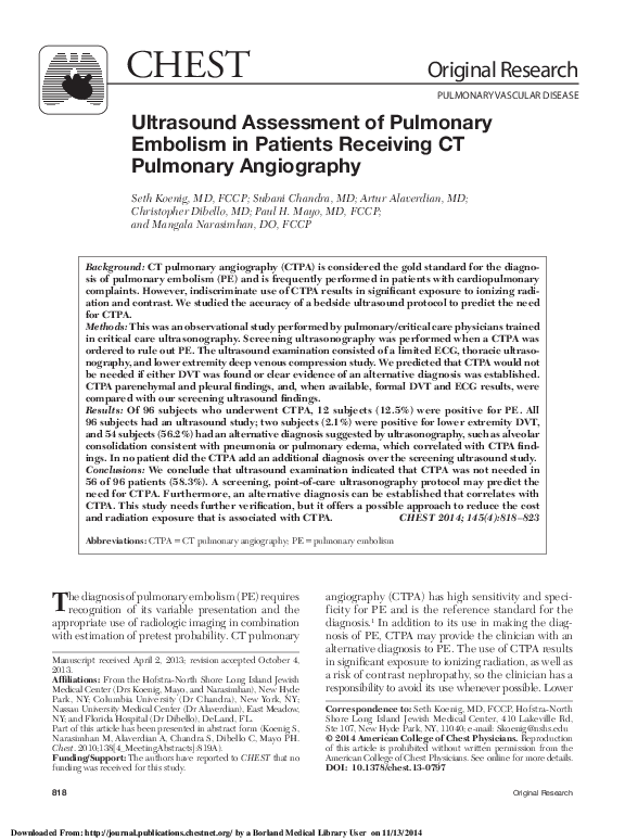 (PDF) Ultrasound Assessment of Pulmonary Embolism in Patients Receiving ...
