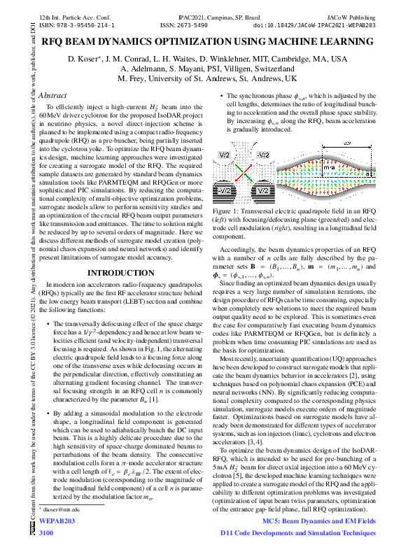 (PDF) RFQ Beam Dynamics Optimization Using Machine Learning