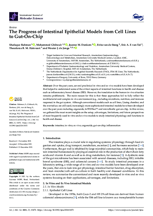 (PDF) The Progress of Intestinal Epithelial Models from Cell Lines to ...