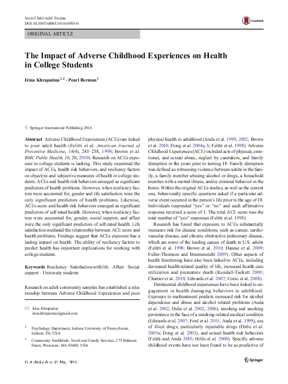 (PDF) The Impact of Adverse Childhood Experiences on Health and ...
