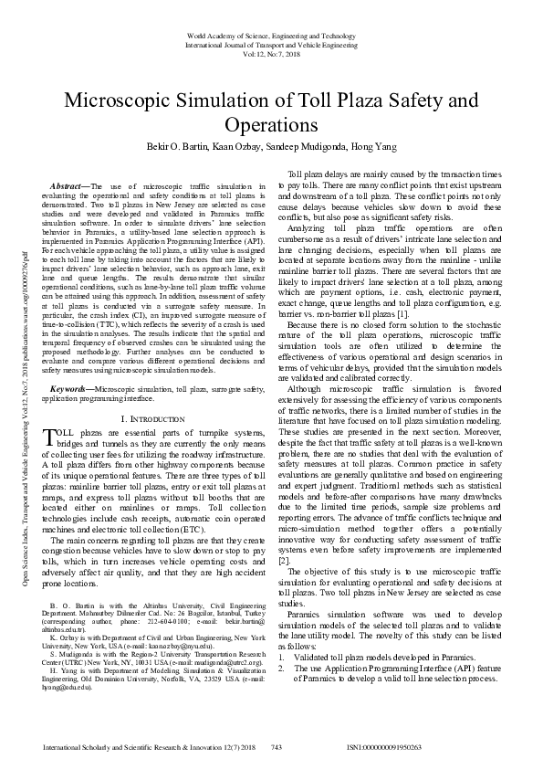 (PDF) Microscopic Simulation Of Toll Plaza Safety And Operations
