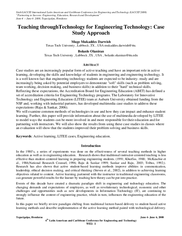 (PDF) Teaching throughTechnology for Engineering Technology: Case Study ...