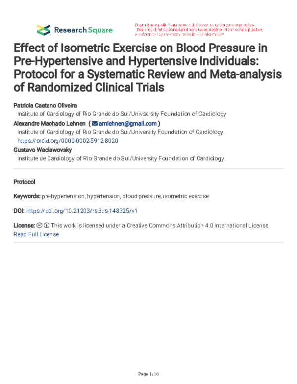 (PDF) Effect of Isometric Exercise on Blood Pressure in Pre ...
