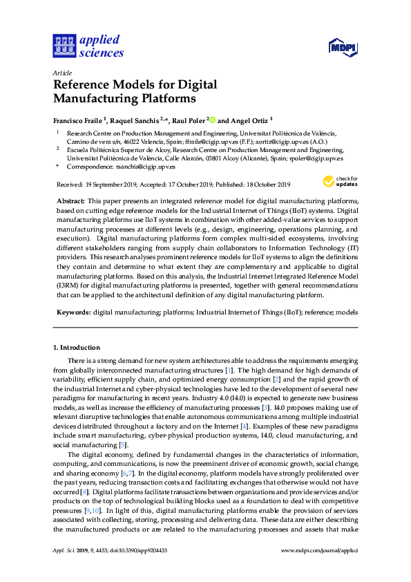 (PDF) Reference Models for Digital Manufacturing Platforms