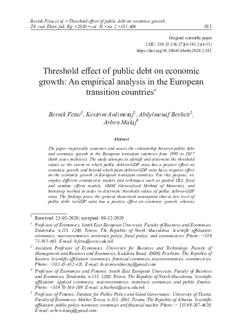 (PDF) Threshold effect of public debt on economic growth: An empirical ...