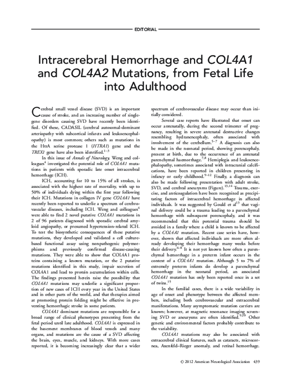 (PDF) Intracerebral hemorrhage and COL4A1 and COL4A2 mutations, from ...