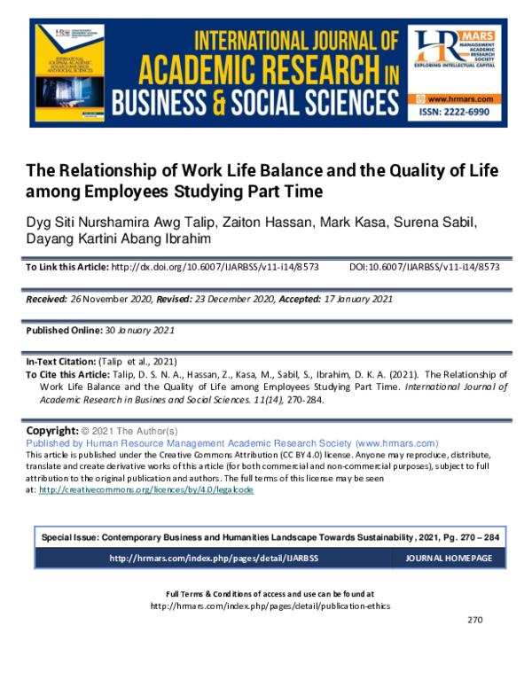 (PDF) The Relationship of Work Life Balance and the Quality of Life ...