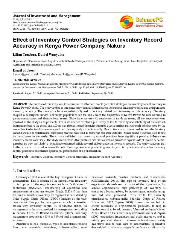 (PDF) Effect of Inventory Control Strategies on Inventory Record ...