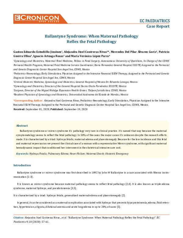 (PDF) Ballantyne Syndrome When Maternal PathologyReflex the Fetal