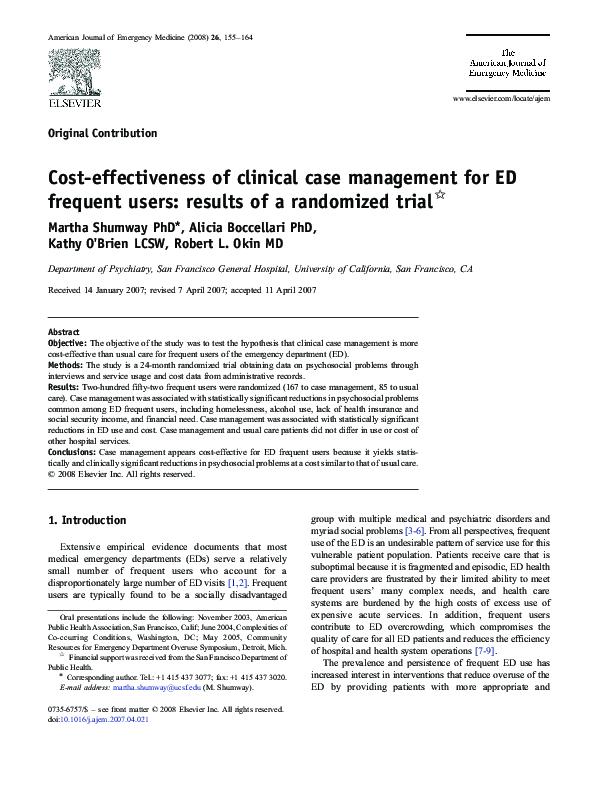 (PDF) Cost-effectiveness of clinical case management for ED frequent ...