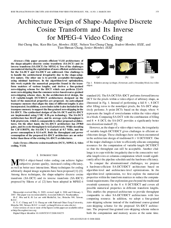 (PDF) Architecture Design of Shape-Adaptive Discrete Cosine Transform ...