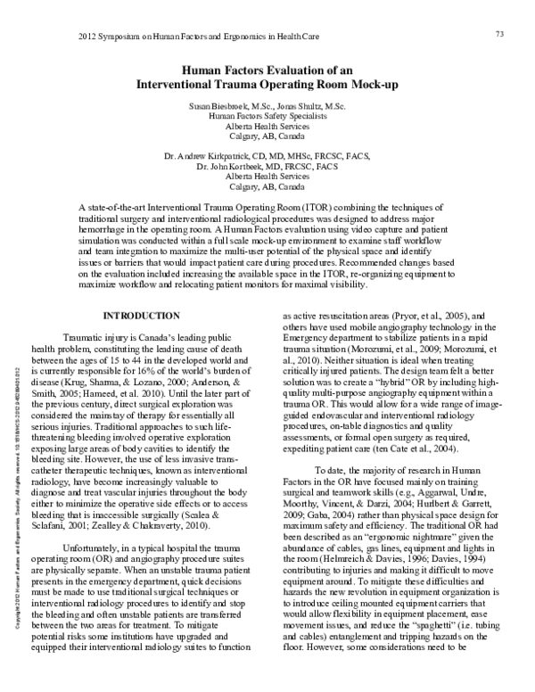  PDF Human Factors Evaluation Of An Interventional Trauma Operating 
