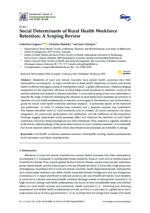 (PDF) Social Determinants of Rural Health Workforce Retention: A ...
