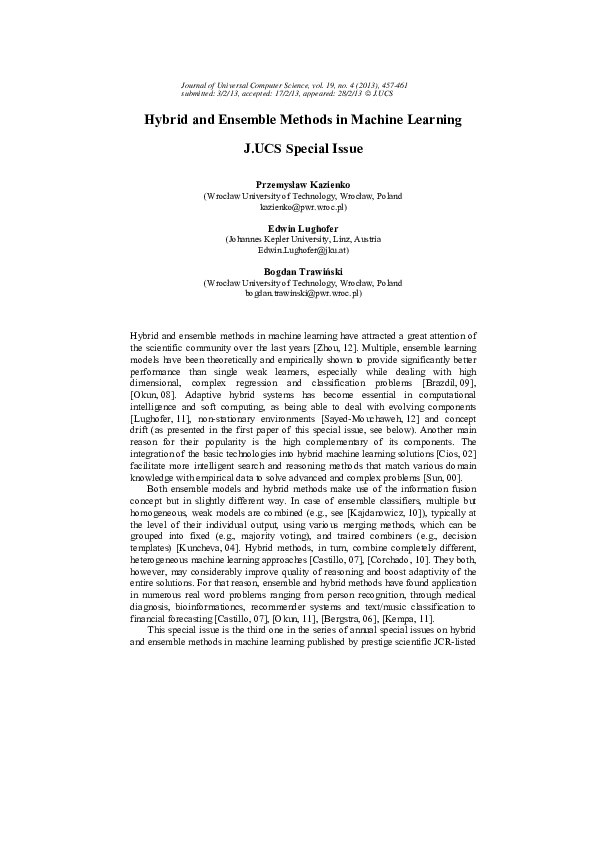 (PDF) Hybrid and Ensemble Methods in Machine Learning