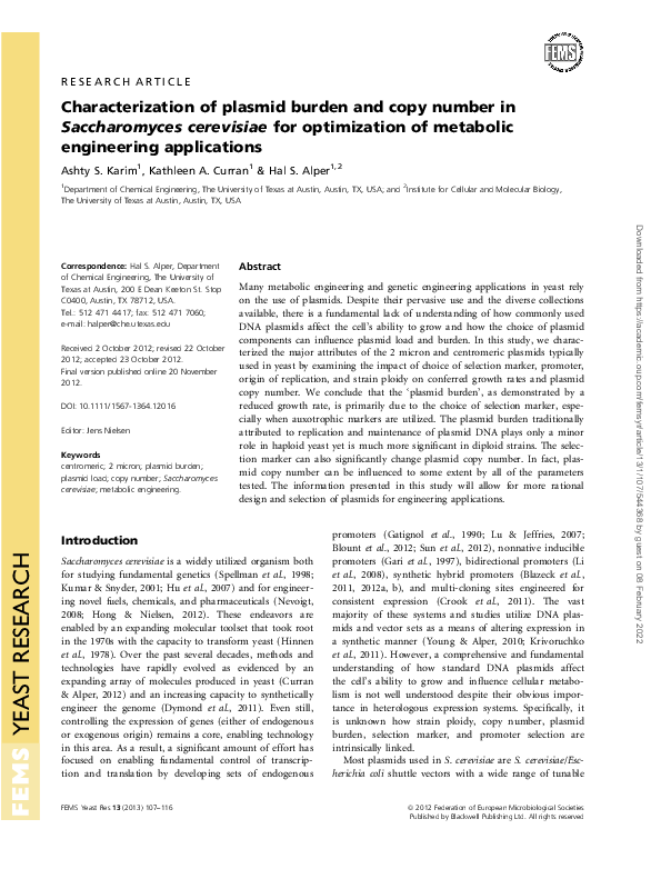 (PDF) Characterization of plasmid burden and copy number ...