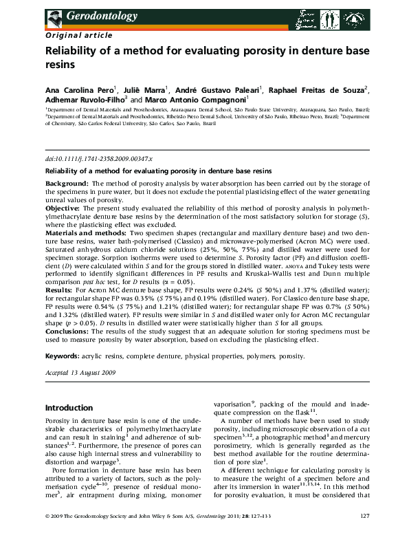 (PDF) Reliability of a method for evaluating porosity in denture base