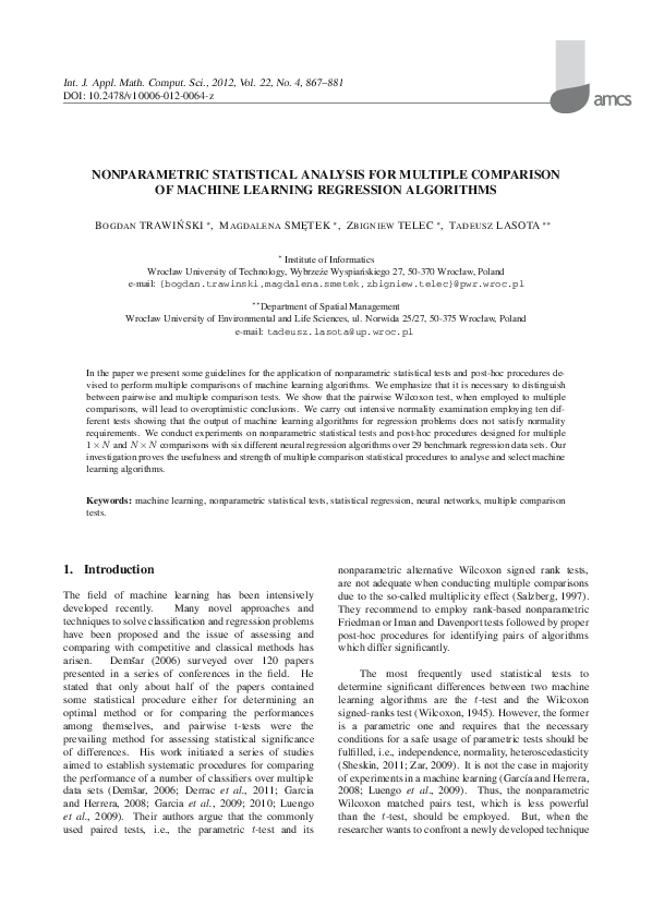  pdf nonparametric statistical analysis for multiple comparison of